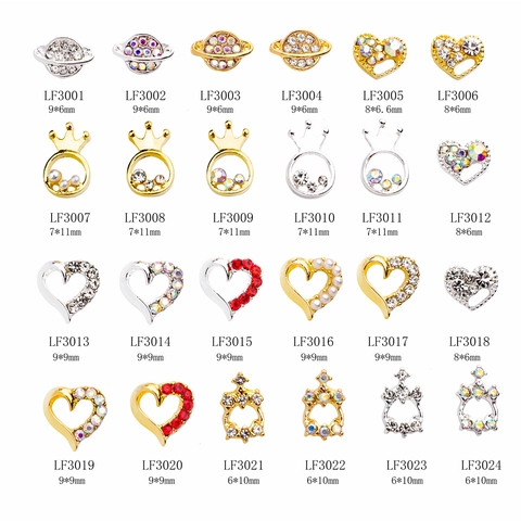 Nail Art Charms Alloy Heart Planet Saturn Crown Shape Rhinestone Faux Artificial Pearl Flatback Manicure Decorations For DIY Craft Nails