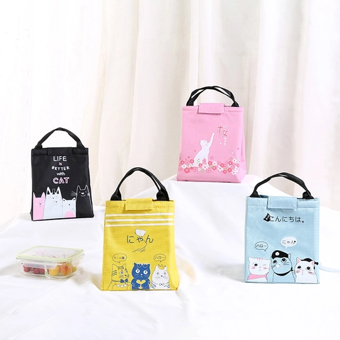 Borsa Pranzo Isolata Gatto Cartone Animato Tessuto Oxford Borsa Termica Bento Per Picnic Scuola Ufficio Stile Giapponese