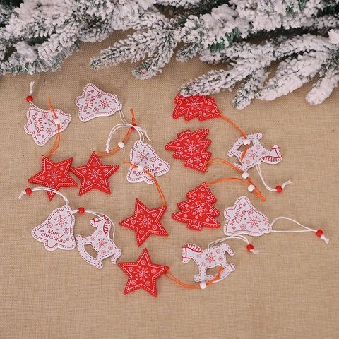 Ornamenti Appesi In Legno Di Natale Decorazioni Per Alberi Renna Cartone Animato Stella Campana Con Corda E Scatola