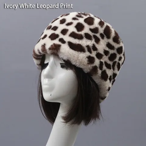 Women Faux Fur Hat Winter Warm Thickened Short Plush Pillbox Hat Russian Style Cossack Hat Brimless Flat Top Solid Color