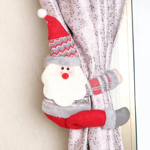 Christmas Curtain Buckles Tiebacks Knitted Plush Santa Snowman Reindeer Doll Fastener Window Decorations Home Office Hotel