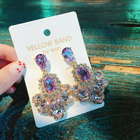 Vintage Baroque Dangle Earrings Purple Pink Crystal Rhinestone Teardrop Alloy With Silver Earring Post Fashion For Women