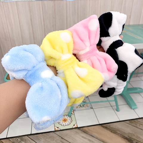Coral Fleece Hairband Soft Elastic Bowknot Headband For Face Washing Makeup Skincare Spa Women Girls Polka Dot Striped