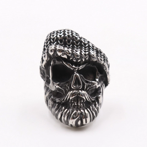 Anillo De Calavera Con Barba Vintage De Acero Inoxidable Punk Gótico Hip Hop Joyas Biker Para Hombres
