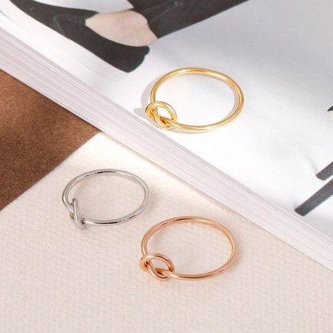 Bague Noeud Minimaliste En Acier Inoxydable Poli Creux Empilable Bijoux De Mode Pour Femmes