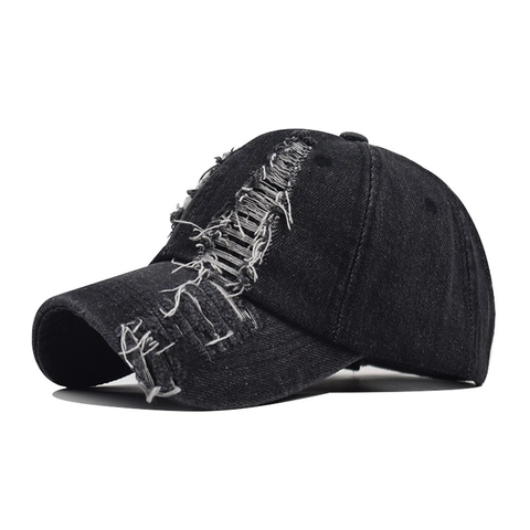 Casquette De Baseball En Denim Vieilli Coton Lavé Trou Déchiré Ajustable Streetwear Vintage Chapeau Soleil Hommes Femmes