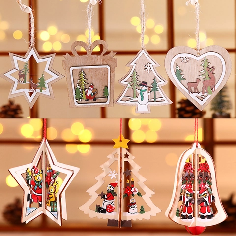Ornamenti Appesi Di Natale In Legno Intagliati Laser Babbo Natale Pupazzo Di Neve Renna Decorazione Albero Festivo Rustico