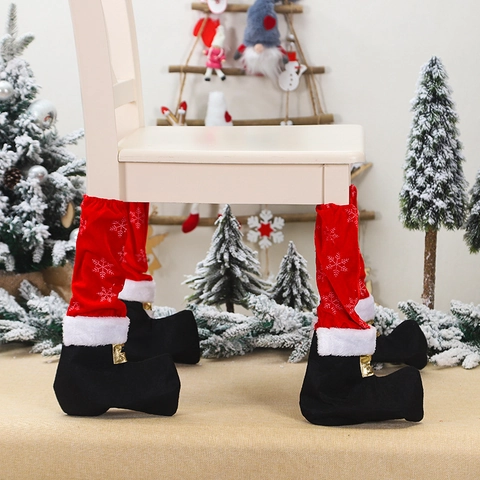 Fundas Para Patas De Silla De Navidad Forma De Bota Copo De Nieve Calcetines De Mesa Piel Sintética Tela Decoración Comedor
