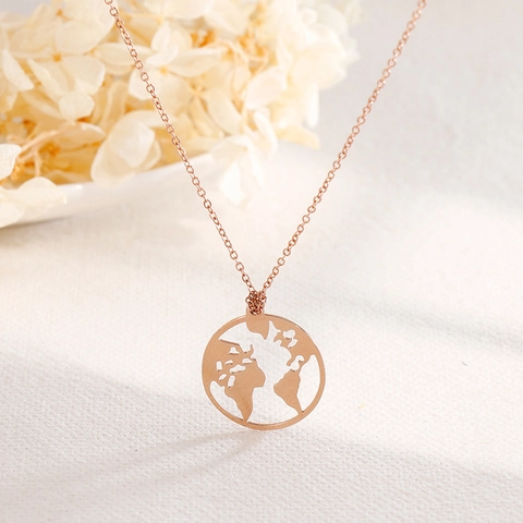 Collana Con Ciondolo Mappa Del Mondo Traforata In Acciaio Inossidabile Gioielli Minimalisti Per Donna Cerchio Delicato Geometria