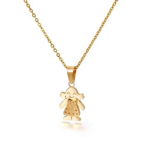 Colgante Figura Niño Niña Acero Inoxidable 316L Chapado En Oro 18K Textura Mate Corazón Hueco Joyería Dibujos Animados