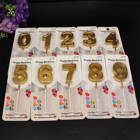 Gouden Nummer Verjaardagskaarsen Glitter Numerieke Taarttopper Lange Steel Voor Feest Verjaardag Viering Elegante Paraffine