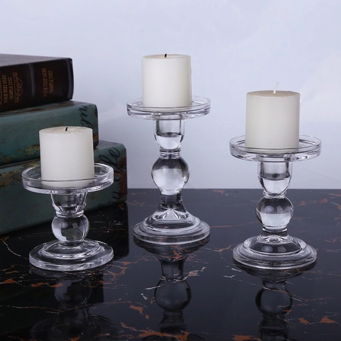 Glass Candle Holders European Roman Pillar Design Transparent Crystal Candlesticks Home Wedding Romantic Centerpiece