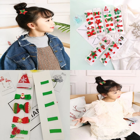 Christmas Hair Clips Fabric Sequin Pom Pom For Kids Girls Santa Snowman Christmas Tree Star Bow Festive Hair Accessories