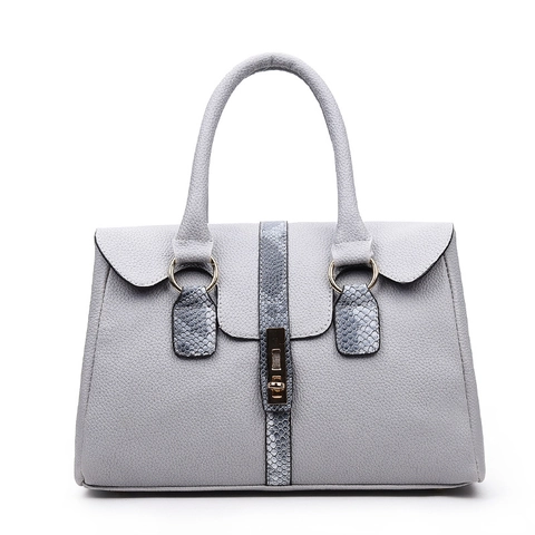Women Fashion Litchi Pattern PU Leather Tote Handbag Shoulder Bag Crossbody Purse Wallet Card Holder With Snakeskin Accents