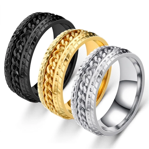 Edelstahl Drehbar Panzerkette Ring Für Damen Herren Reifenstruktur Fidget Stressabbau Ring Punk Stil Mechanischer Fingerring Schmuck