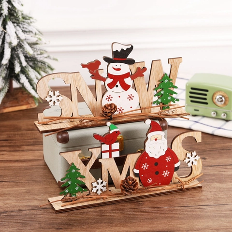 Christmas Wooden Letter Ornament XMAS SNOW Sign Santa Snowman Natural Pine Cones Twigs Desktop Tabletop Holiday Decor