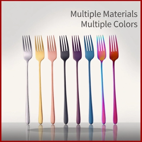 Stainless Steel Dinner Fork Long Handle Mirror Polished Colorful Korean Style Tableware For Home Restaurant Hotel