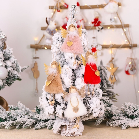 Weihnachtsengel Plüsch Anhänger Goldene Flügel Herz Dekoration Süße Stoffpuppe Zum Aufhängen Für Den Weihnachtsbaum Schmuck