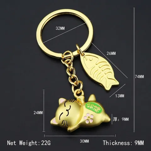Fortune Cat Lucky Deer Metal Keychain Cute Animal Pendant Souvenir Gift For Car Keys Bag Charm