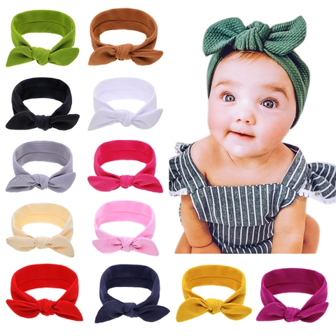 Bandeau Bébé Texture Gaufre Grand Nœud Élastique Tricoté Serre-tête Accessoires De Coiffure Pour Tout-petits Filles