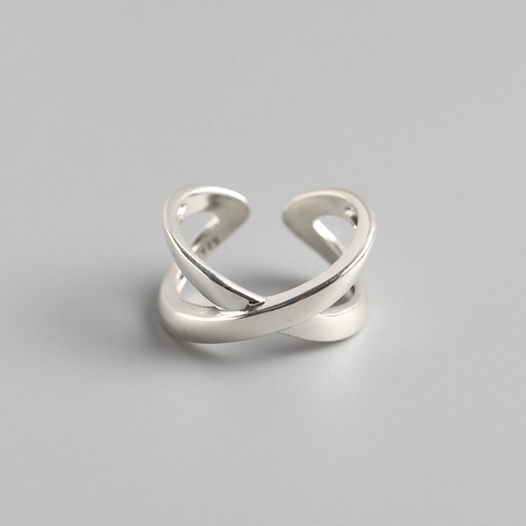 925 Sterling Silber Kreuzring Offener Ring Minimalistisch Glatt Vintage X-Form Verstellbar Finger Schmuck