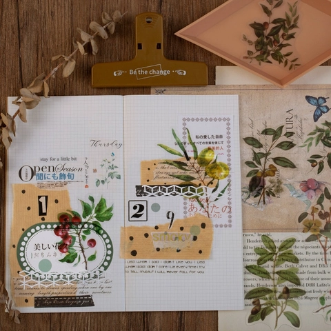 PET Decorative Stickers Plant Flower Mushroom Patterns Waterproof For DIY Scrapbooking Journaling Retro Botanical Illustration