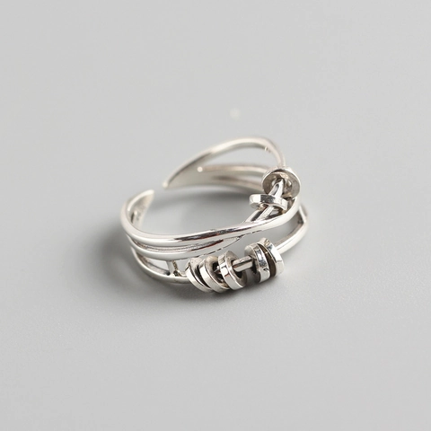 925 Sterling Zilveren Multi Layer Cross Ring Roterende Kleine Cirkels Retro Vintage Verstelbare Open Vinger Sieraden