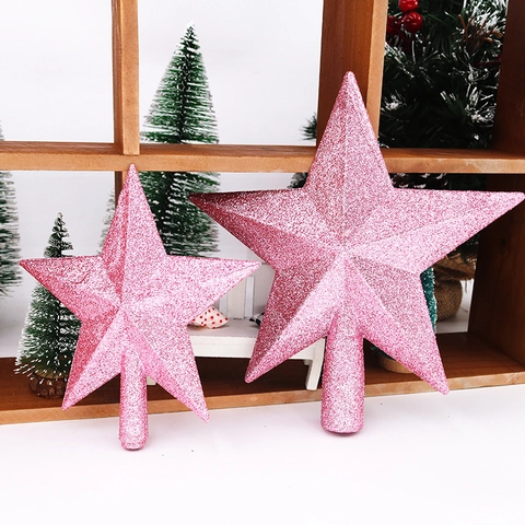 Plastic Glitter Five Point Star Christmas Tree Topper Ornament For Holiday Festival Party Home Decoration Shiny