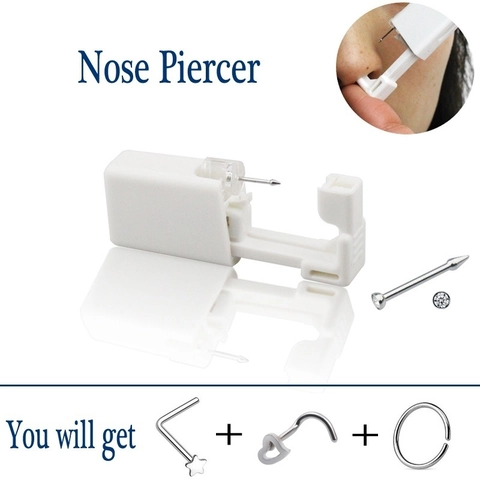 Professional Disposable Nose Piercing Device Stainless Steel Rhinestone Heart Star Studs ABS Tool Alcohol Pad