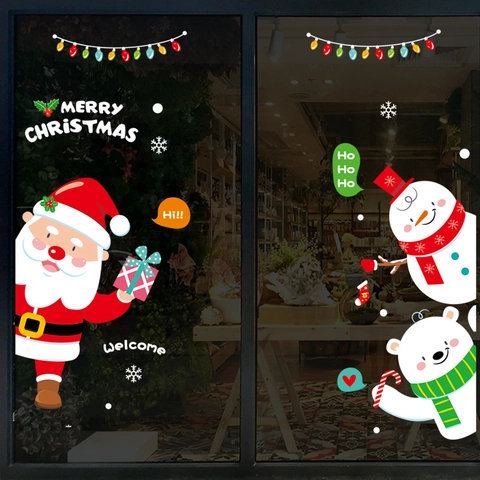 Adesivi Murali di Buon Natale Babbo Natale Pupazzo di Neve Orso Polare Vetrofanie Per Superficie in Vetro Decorazione Casa Feste