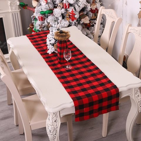 Christmas Table Runner Buffalo Plaid Cotton Linen Fabric Holiday Dinner Party Decoration Farmhouse Style Festive