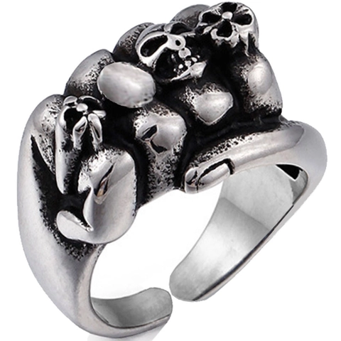 Gothic Punk Skull Fist Ring Retro Antique Alloy Adjustable Open Ring For Men Women Hip Hop Biker Rock Finger Jewelry