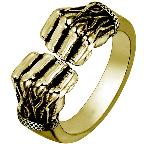 Retro Double Fist Clenched Open Ring For Men Vintage Alloy Adjustable Punk Finger Ring Gold Silver Hip Hop Fashion Jewelry