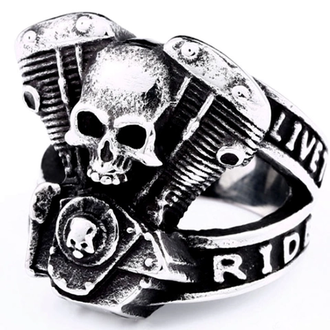 Men's Vintage Punk Skull Engine Adjustable Ring Retro Biker Gothic Alloy Mechanical Engine Skeleton Finger Ring Jewelry