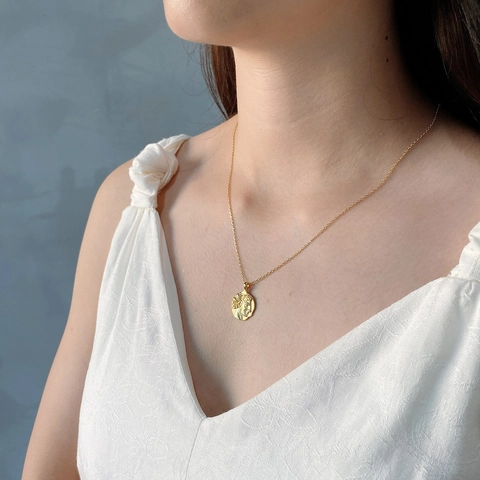 Vintage Münze Porträt Relief Halskette 925 Sterlingsilber 18K Vergoldet Geprägtes Medaillon Schmuck Für Damen