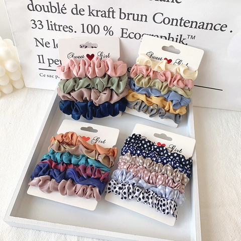 Elastic Hair Scrunchies Chiffon Satin Dot Print Solid Color Bow Knot Ponytail Holder For Women Girls Elegant