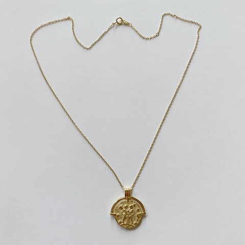 925 Sterling Silver Zodiac Coin Pendant Necklace Retro Gold Plated Baroque Constellation Jewelry For Women
