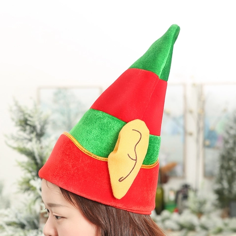 Cappello Da Elfo Di Natale A Righe Rosse Verdi Accessorio Per Costume Con Orecchie Pompon Per Festa