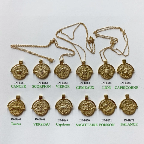 925 Sterling Silver Zodiac Coin Pendant Necklace Retro Gold Plated Baroque Constellation Jewelry For Women