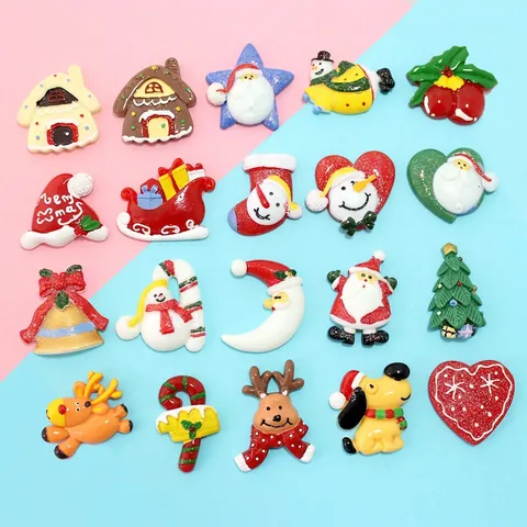 Christmas Resin Charms DIY Accessories For Phone Case Decor Scrapbooking Flatback Santa Snowman Reindeer Gingerbread House