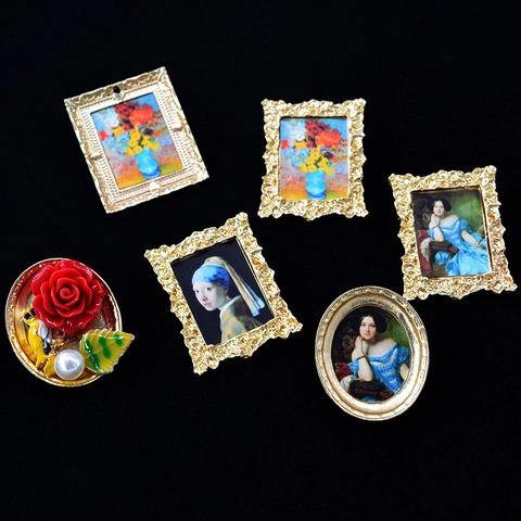 Broche En Alliage Résine Vintage Femmes Renaissance Peinture À L'huile Cadre Baroque Style Artistique Portrait Künstliche Perle Florale Accessoire