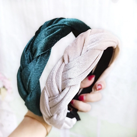 Braided Velvet Headband Wide Twisted Hair Hoop Korean Style Retro Vintage Soft Fabric Hair Accessory For Women Girls