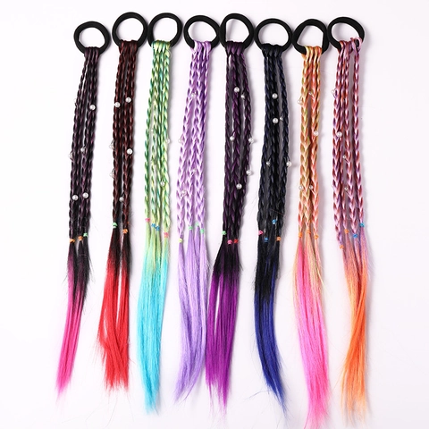 Elastici Per Capelli Con Treccia Parrucca Colorata Per Bambini Sfumata Fibra Sintetica Per Ragazze Festa