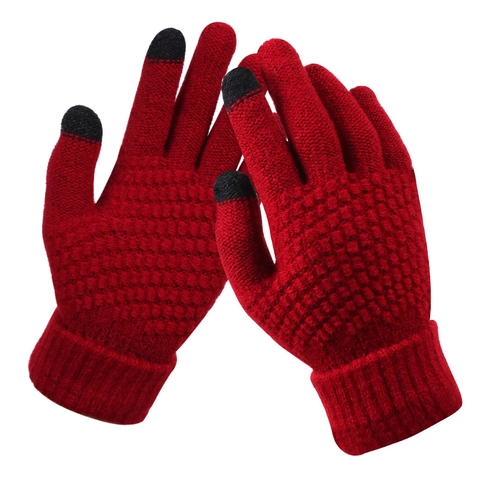 Guanti In Maglia Invernale Per Donna Termici Ispessiti Touchscreen Antiscivolo Con Ricamo A Cuore Sorriso