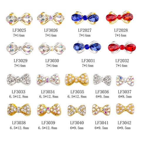 3D Bowknot Nail Art Charms Alloy Metal Rhinestone Artificial Pearl Manicure Decoration DIY Luxury Jewelry Shining Accessories