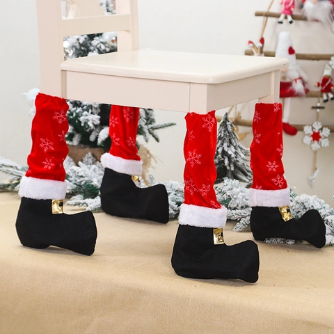 Fundas Para Patas De Silla De Navidad Forma De Bota Copo De Nieve Calcetines De Mesa Piel Sintética Tela Decoración Comedor