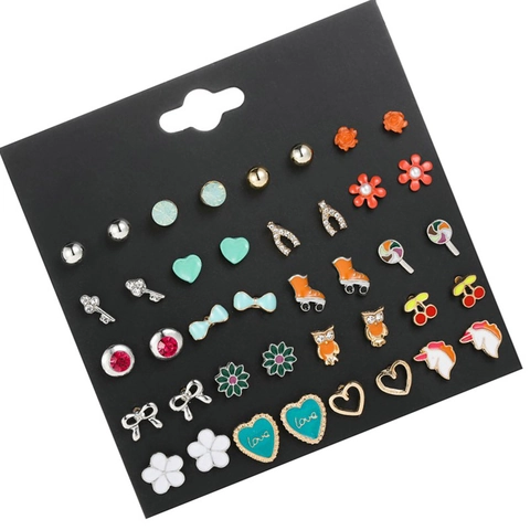 Mädchen Ohrstecker Legierung Emaille Strass Mit Stahlstift Bunte Niedliche Tier Essen Form Schmuck Für Kinder