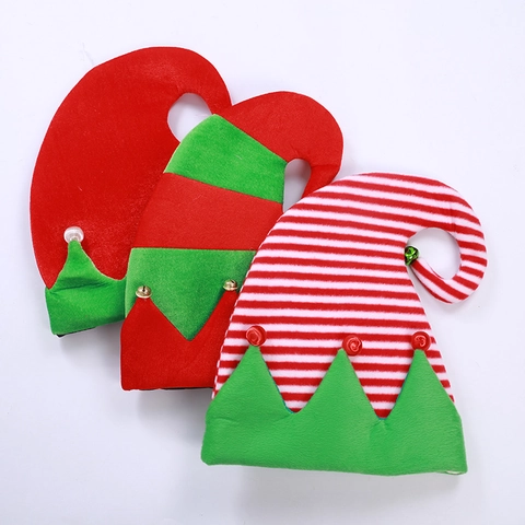 Festive Christmas Elf Hat Striped Pattern Costume Party Accessory Fabric Hat With Bell Decoration For Halloween Xmas Celebration