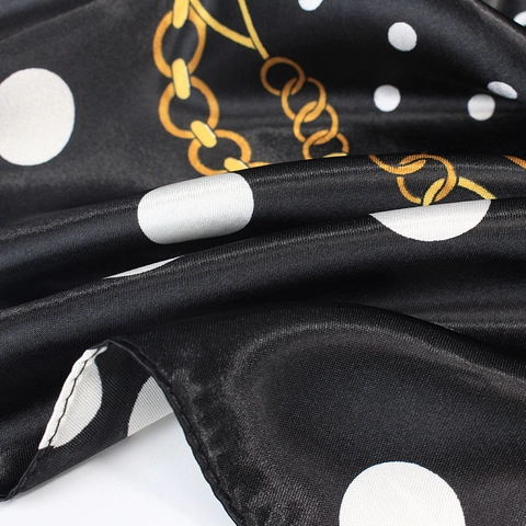 Sciarpa Quadrata Con Stampa A Pois In Raso Di Raso Artificiale Bandana Motivo A Catena Elegante Retrò Donna