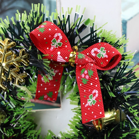 Mini Christmas Wreath Garland PVC Pine Cone Red Bow Bell Berry Festive Decoration Hanging Accessories
